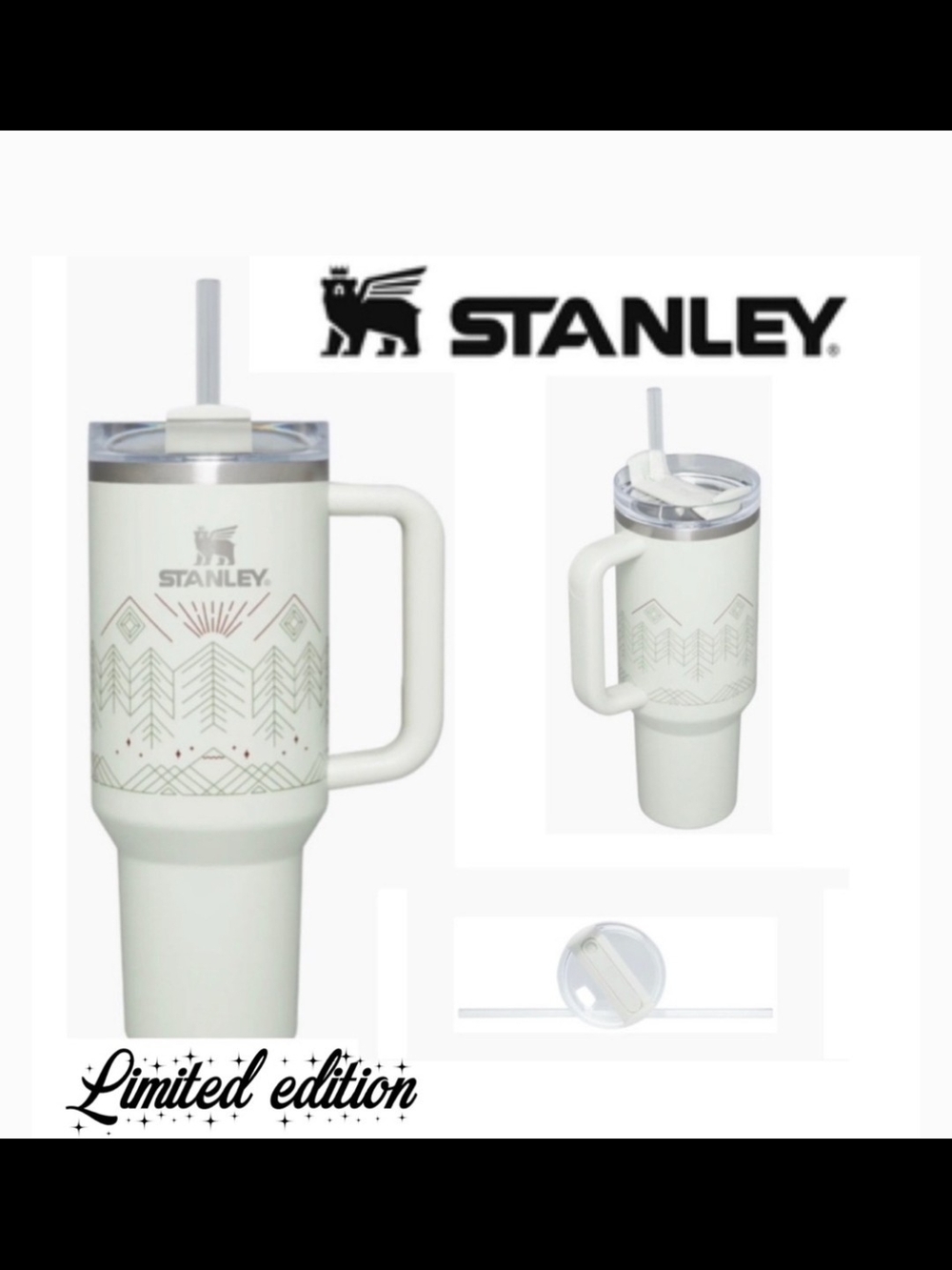 Stanley Cream Travel Tumbler with Handle and Straw